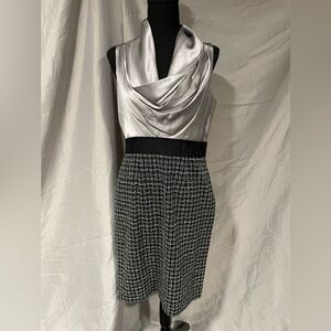 Eliza J Silver and Black Houndstooth Midi Dress With 100% Silk Top